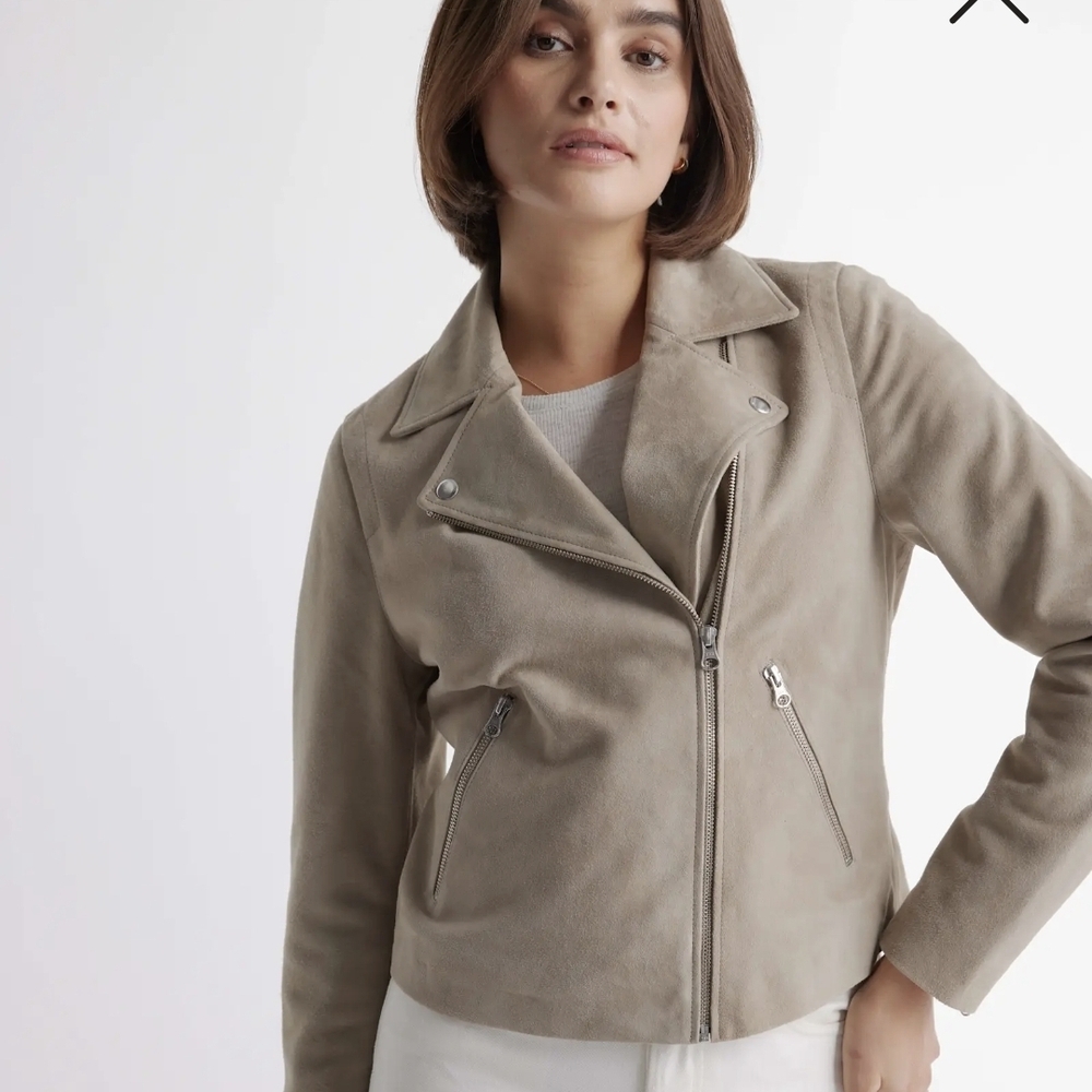 Quince Women's Gray 100% Goat Suede Leather Jacket Size Small New - Picture 4 of 8